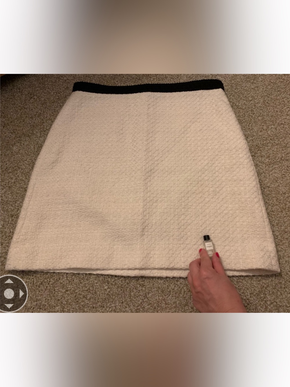 Ann Taylor High Waisted Cream Wool Textured Tweed Mini Skirt Black Waistband Med